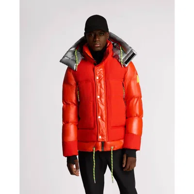 Alpenhaus Farlin Mixed Media Relaxed Fit Puffer With Removable Hood In Safety Orange