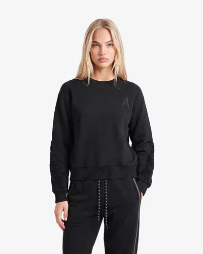 Alpenhaus Montiel Relaxed Crewneck With Faux Faux Sherling Inserts In Black