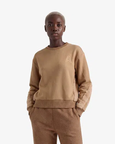 Alpenhaus Montiel Relaxed Crewneck With Faux Faux Sherling Inserts In Brown