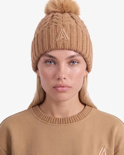 Alpenhaus Murier Cable Knit Beanie With Removable Pompom In Camel