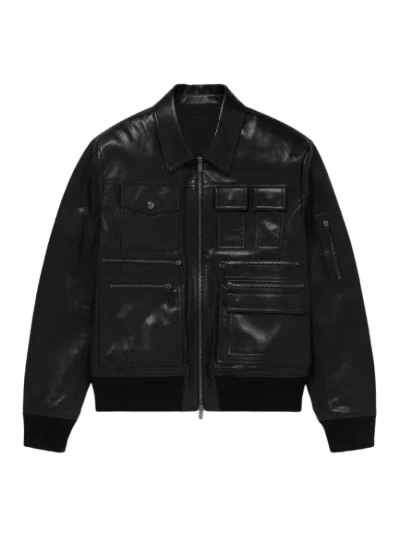 Pre-owned Alpha Black Leather Bomber Jacket