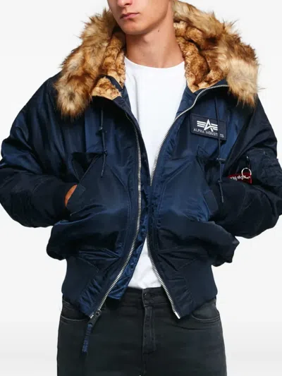 Alpha Industries 45p Faux Fur-trimmed Hooded Bomber Jacket In Blue