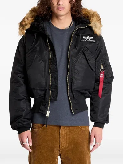 Alpha Industries 45/p Fhooded Bomber Jacket In Black