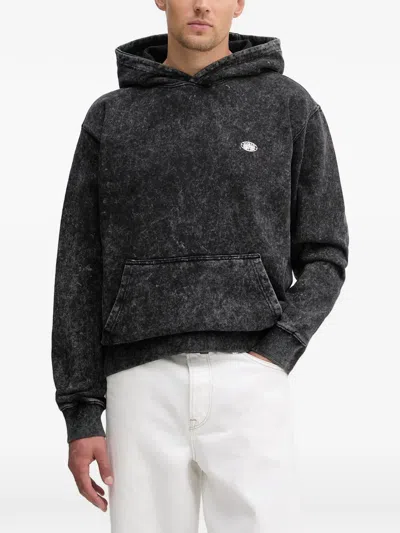 Alpha Industries Acid-wash Logo-patch Hoodie In Black