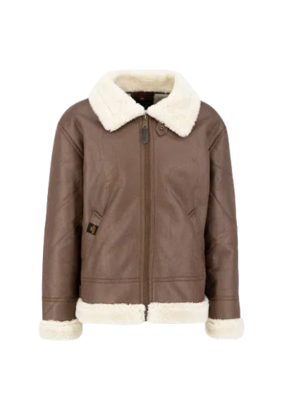 Pre-owned Alpha Industries B-3 Brown Leather Bomber Fur Jacket