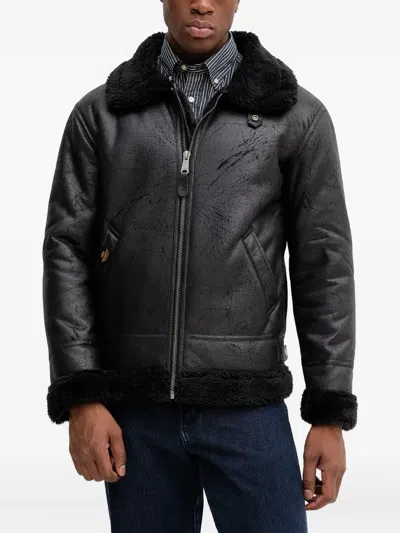 Alpha Industries B-3 Faux-leather Bomber Jacket In Black