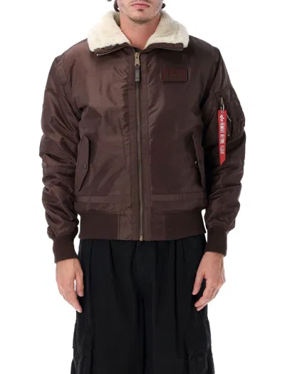 Alpha Industries B-15 Iii Teddy-lined Bomber Jacket With Fold-down Collar In Brown
