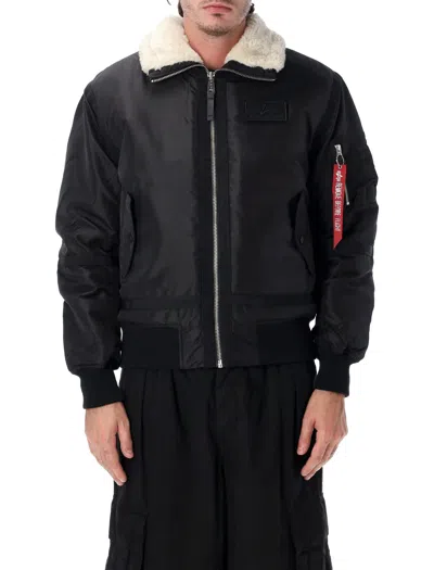 Alpha Industries B-15 Iii Tt Teddy Lined Bomber Jacket With Fold-down Collar In Black