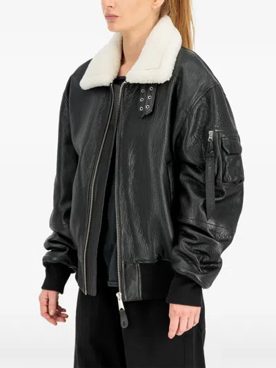 Alpha Industries B-15 Uv Loose-fit Leather Jacket In Black