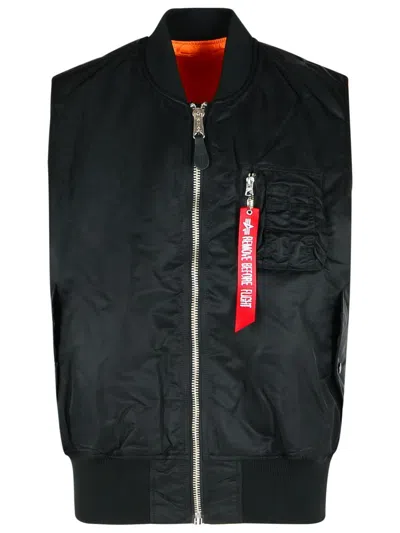Alpha Industries Black Nylon Waistcoat With Ribbed Collar
