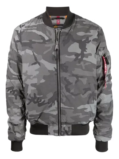 Alpha Industries Camouflage-print Bomber Jacket In Gray