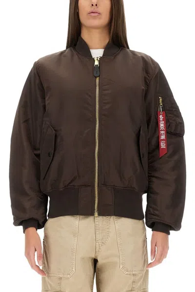Alpha Industries Ma-1 Reversible Oversized Bomber Jacket In Chocolate, Women's At Urban Outfitters In Brown