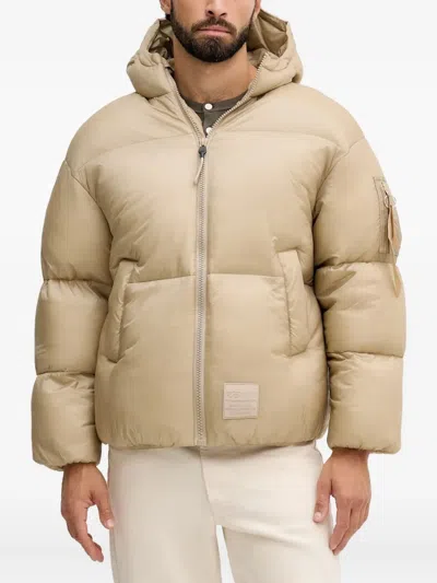 Alpha Industries Cloud Puffer Hooded Zipped Jacket In Neutral