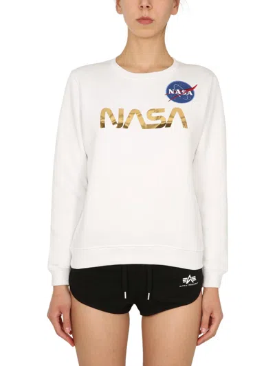 Alpha Industries Crew Neck Nasa Sweatshirt For Women In White