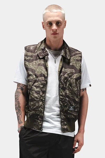 Alpha Industries Cwu 36/p Relaxed Camo Vest Jacket In Tiger Camo, Men's At Urban Outfitters In Brown