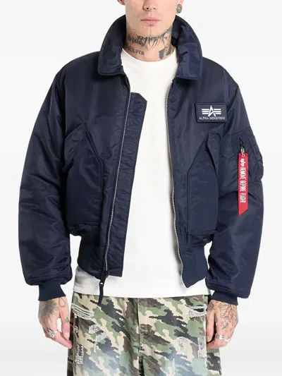 Alpha Industries Cwu-45 Heritage Zip Leather Bomber Jacket In Blue