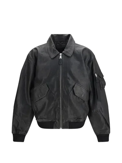 Alpha Industries Cwu-36/p Leather Bomber Jacket In Black