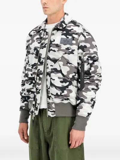 Alpha Industries Cwu-45/p Base Camo Uv Loose-fit Bomber Jacket In White
