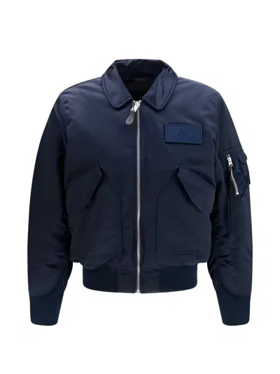 Alpha Industries Cwu-45/p Logo-patch Bomber Jacket In Blue