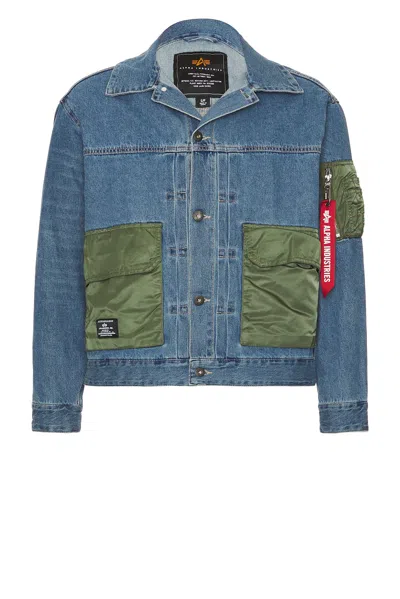 Alpha Industries Denim Jacket In Replica Blue