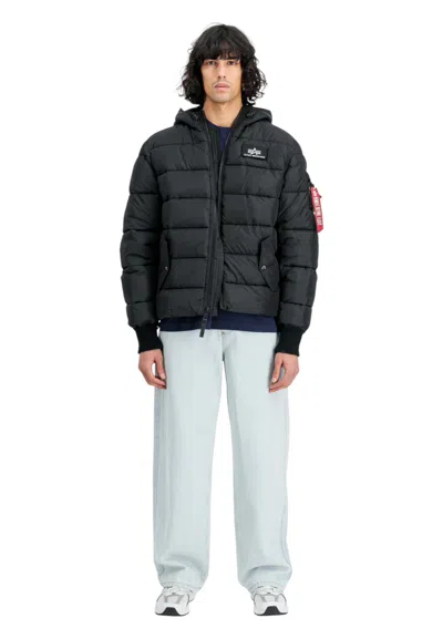 Alpha Industries Down Jacket With Hood And Synthetic Feather Man  In Black