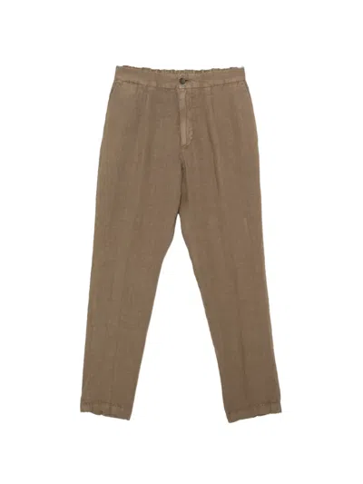 Alpha Industries Elasticated-waistband Linen Trousers In Brown