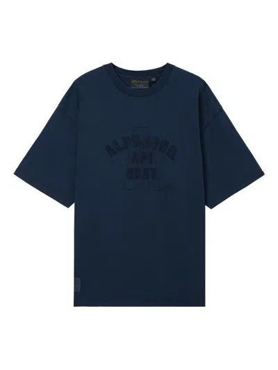 Alpha Industries Embroidered-logo Cotton T-shirt In Blue