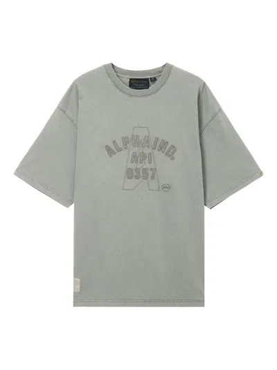 Alpha Industries Embroidered-logo Cotton T-shirt In Gray