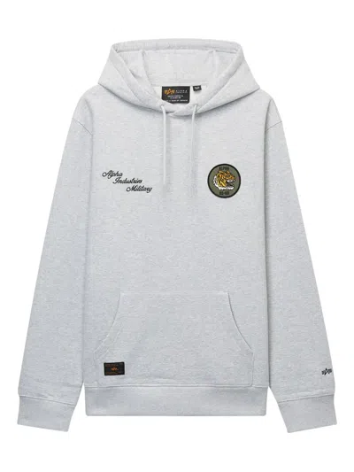 Alpha Industries Embroidered-logo Hoodie In Gray