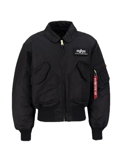 Alpha Industries Embroidered Patch Zip Bomber Jacket In Black