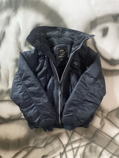 Pre-owned Alpha Industries Face Zip Cropped Bomber In Blue