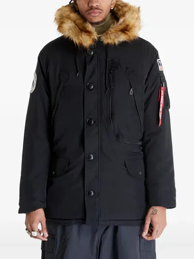 Alpha Industries Faux-fur Hooded Jacket In Black
