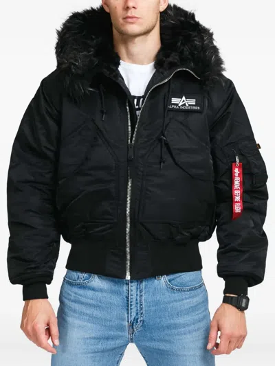 Alpha Industries Faux-fur Hooded Jacket In Black