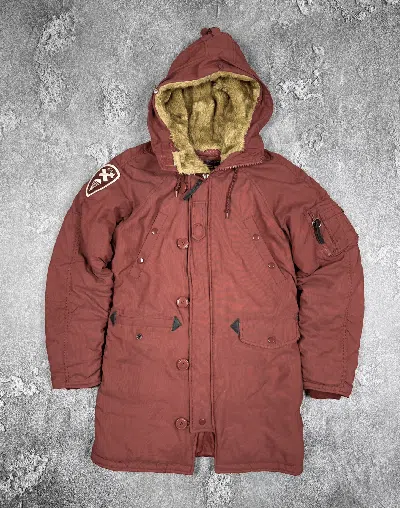Pre-owned Alpha Industries Faux Fur Long Jacket Parka Size S Stretwear In Red