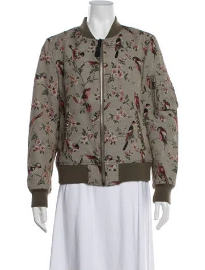 Pre-owned Alpha Industries Floral Print Bomber Jacket In Green