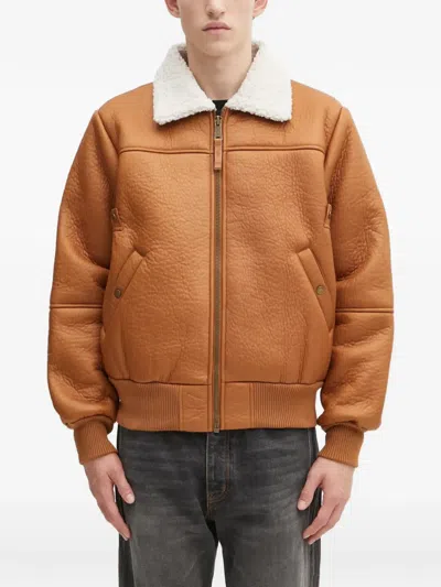 Alpha Industries Full-zip Shearling-collar Jacket In Brown