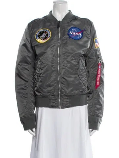 Pre-owned Alpha Industries Graphic Print Bomber Jacket In Gray