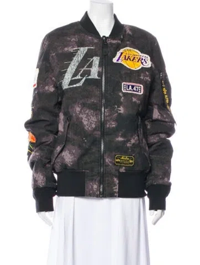 Pre-owned Alpha Industries Graphic Print Bomber Jacket In Gray