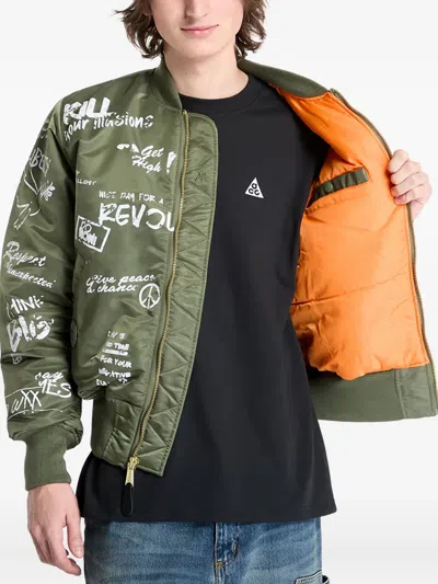 Alpha Industries Graphic-print Bomber Jacket In Green