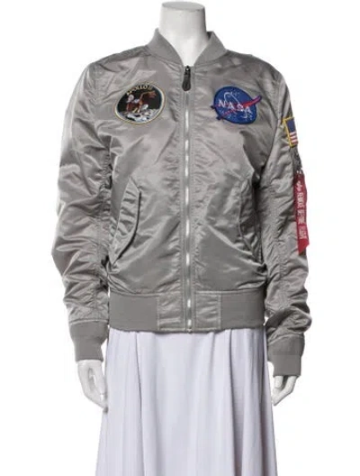 Pre-owned Alpha Industries Graphic Print Bomber Jacket In Grey