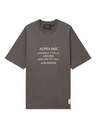 Alpha Industries Graphic-print Crew-neck T-shirt In Brown