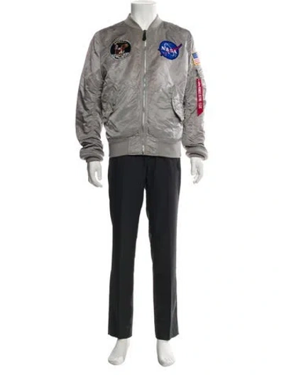 Pre-owned Alpha Industries Graphic Print Denim Jacket In Gray