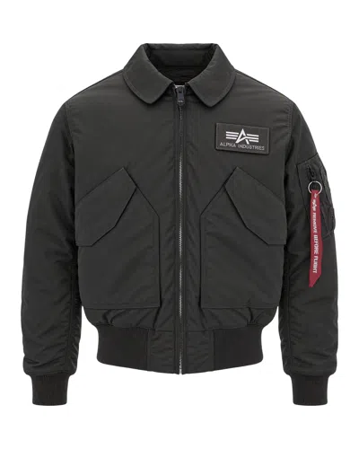 Alpha Industries Grey Glossy Technical Padded Bomber Jacket In Black