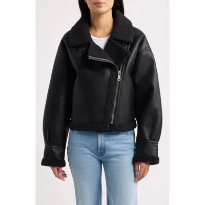 Alpha Industries Grove Relaxed Faux Leather Moto Jacket In Black