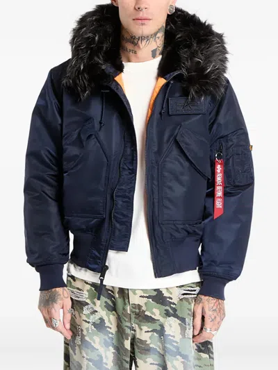 Alpha Industries Hooded Faux-fur Jacket In Blue