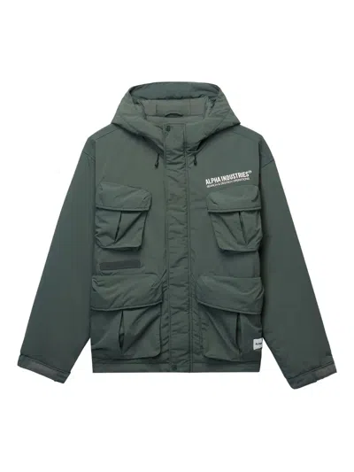 Alpha Industries Hooded Multi-pocket Jacket In Green