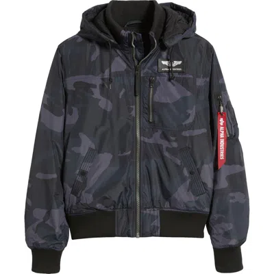 Alpha Industries Hooded Rib Flight Jacket In Multi