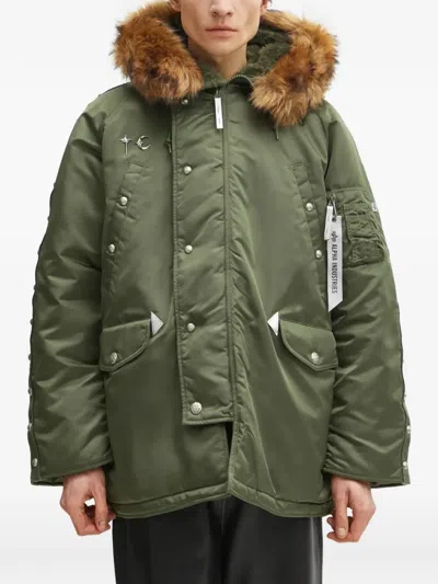 Alpha Industries Hooded Stud-embellished Jacket In Green