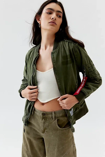 Alpha Industries L-2b Rip And Repair Bomber Jacket In Green, Women's At Urban Outfitters