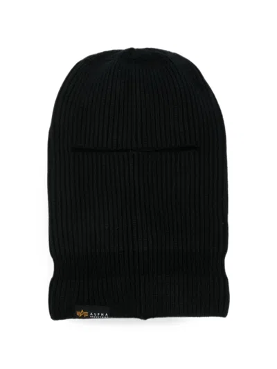 Alpha Industries Label Ribbed-knit Balaclava In Black